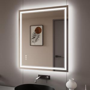 30x36 Inch LED Bathroom Mirror with Lights, Backlit and Front Lighted Bathroom Mirrors for Wall, Anti-Fog Dimmable Memory Shatterproof LED Vanity Mirror for Bathroom