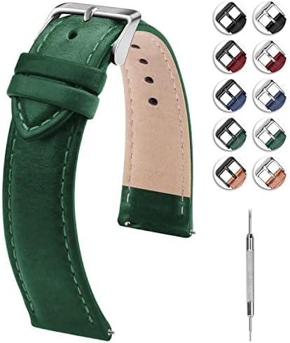 Fullmosa Watch Band, Quick Release Leather Watch Strap for Men Women, Replacement Bands Width 14mm 16mm 18mm 19mm 20mm 21mm 22mm 24mm (Gradient green+silver buckle)