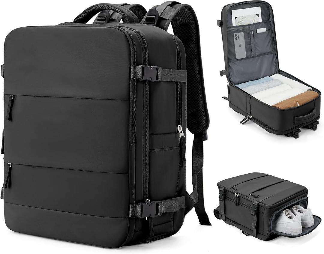 coowoz Large Travel Backpack Carry On for Women Man Black Waterproof Gym Backpack with Laptop Compartment Mochila de Viaje Teacher Personal Item Backpack Rucksack Airplane Accessories Must Haves (X-Large)
