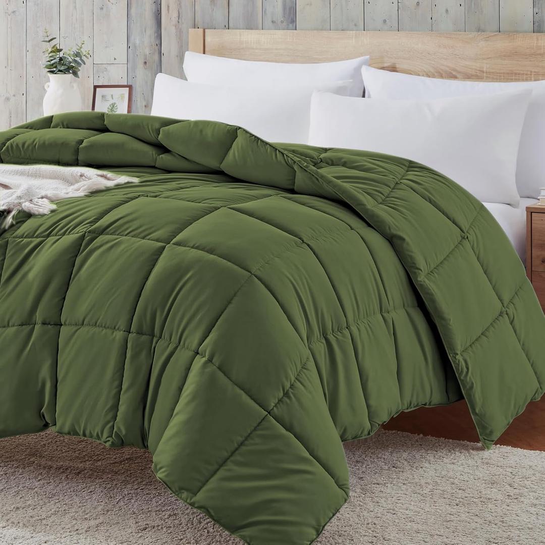 Homelike Moment Comforters Queen Size - Olive Green Duvet Insert Down Alternative Bed Queen Comforter, Lightweight Bedding Comforters Full Size Quilted Soft All Season Olive Green