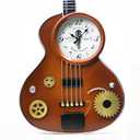 Guitar Wall Clock  Retro Brown Metal Guitar-Shaped Clock with Gears, Silent Non-Ticking, Music Room Decor for Musicians, Music Lovers, Men, Teens, 16" (Yellow)