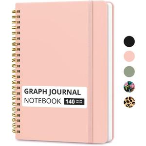 Taja Graph Spiral Journal Notebook for Women & Men, 140 Pages, Graph Paper Hardcover Notebook for Planning & Tracking, Journals for Graphing, A5(5.7" x 7.9")  Pink