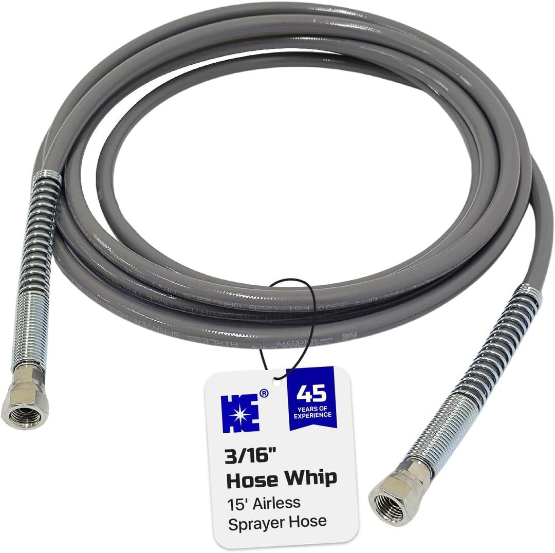 Cosmostar 3/16" x 15 feet Super Flexible Airless Sprayer Hose - 3300 PSI Max Pressure, Durable & Universal Fit Whip Hose Cosmostar 3/16" x 15 feet Super Flexible Airless Sprayer Hose - 3300 PSI Max Pressure, Durable & Universal Fit Whip Hose