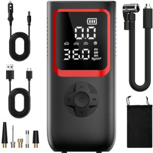 Tire Inflator Portable Air Compressor - 150PSI Portable Tire Inflator with Pressure Gauge, 4X Faster Portable Air Compressor for Car Tires, Air Pump with LED Light for Car, Motorcycle, Bike