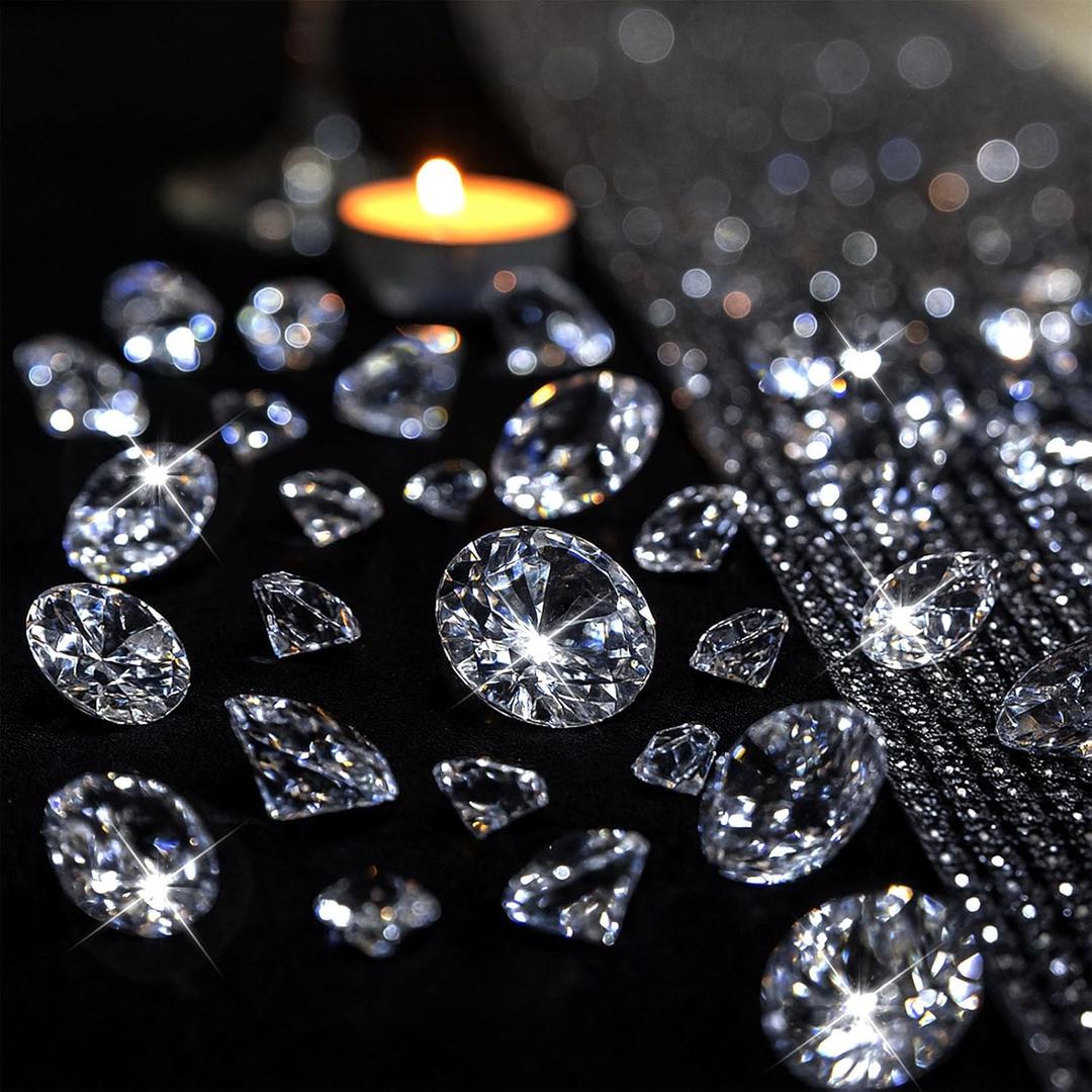 DomeStar 1,000PCS Diamond Decorations, Clear Fake Diamonds Vase Fillers Acrylic Crystal Gems for Wedding Table Scatters Party Decor(0.24-1.2inch) (Medium)