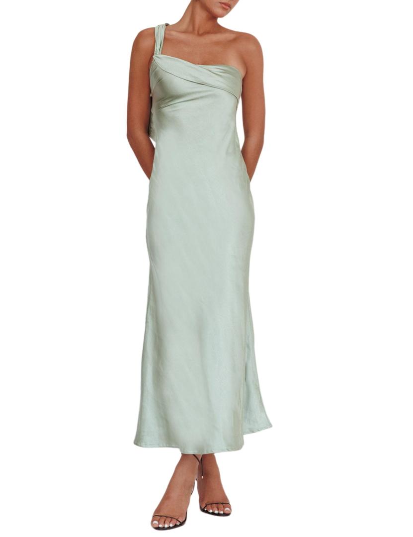 2026 Satin One Shoulder Maxi Dress for Women Summer Silk Formal Elegant Backless Ruffle Sleeveless Wedding Guest Dresses size S