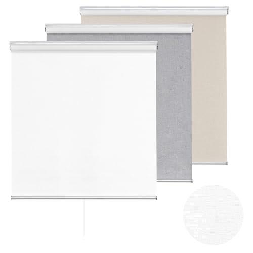 ChrisDowa Cordless 100% Blackout Roller Shade Thermal Insulated UV Protection with Striped Jacquard Fabric White Blackout Blinds for Indoor Window Shades Pull Down for Home and Office, 22" W x 72" H