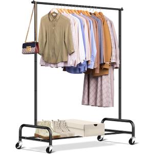 SLEEPING LAMB Heavy Duty Clothing Racks for Hanging Clothes Rack, 43" Wide Rolling Garment Rack Metal Clothing Hanger Rack with Wheels Wardrobe Rack for Coats, Shirts, Dress, (Black)