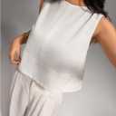 SHENHE Women's Mock Neck Tank Tops Linen Sleeveless Button Plain Elegant Going Out Tops (White, S)