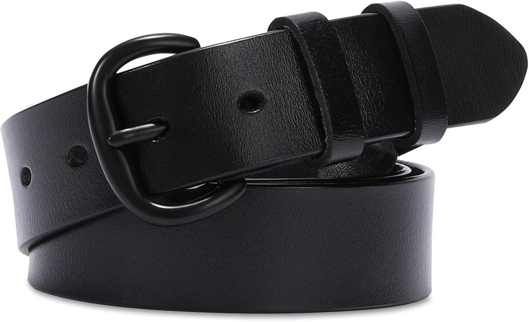 WHIPPY Women Leather Belt for Jeans Pants Dresses Black Ladies Waist Belt with Pin Buckle (L: Fit for Waist Size 36"-42")