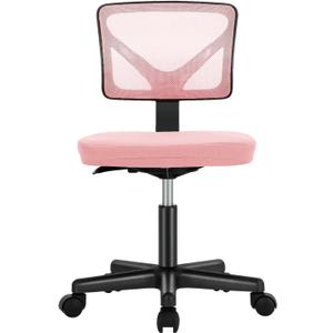 Sweetcrispy Office Computer Desk Chair, Ergonomic Low-Back Mesh Rolling Work Swivel Chairs with Wheels, Armless Comfortable Seat Lumbar Support for Home, Bedroom, Study, Student, Adults, Pink