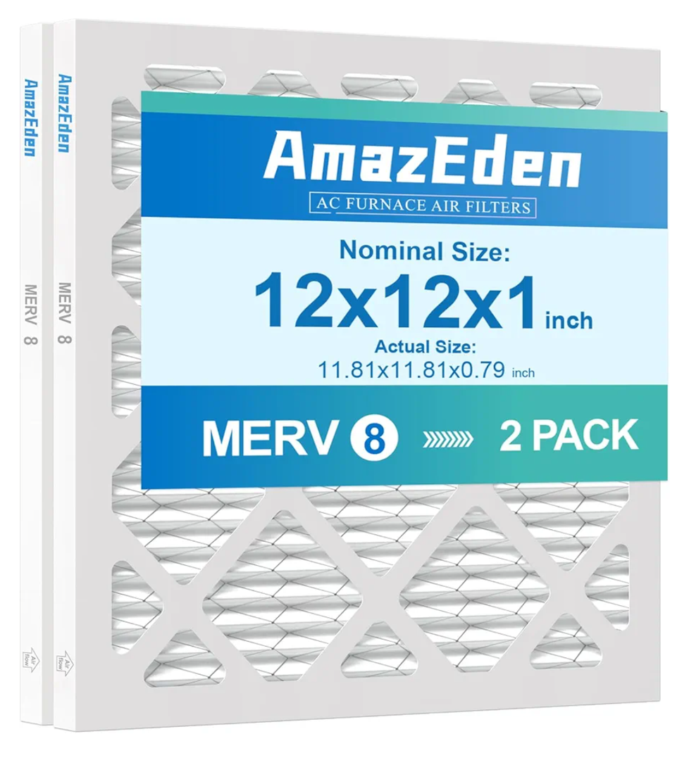 12x12x1 Air Filter 2 Pack (MERV 8) HVAC AC Furnace Air Filter 12x12 Pleated Home Dust Defense Replacement Filters MPR 600 FPR 5 (Actual Size: 11.81"x11.81"x 0.79")