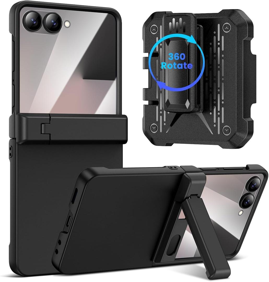 VEGO for Z-Flip-7-Case: Galaxy Z Flip 7 Case with Belt Clip Holster[Built-in Screen Protector][Hinge Protection] Hidden Rugged Kickstand Case Full-Body Drop/Shock Proof Cover for Samsung Flip 7-Black