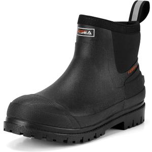 HISEA Men's Chelsea Rain Boots, Rubber Ankle Short Boots for Men Waterproof, Durable Insulated Mud Booties for Outdoor Garden Work (9, Black)