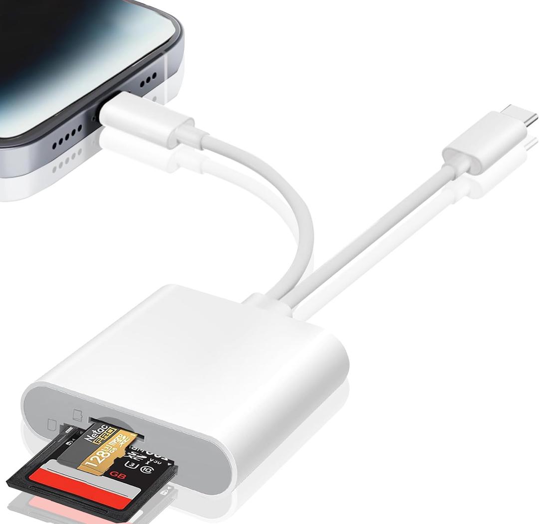 SD Card Reader for iPhone, iPad, USB C & Lightning Dual Connector Digital Camera Adapter to iPhone, High-Speed Trail Camera Memory Card Viewer, Support SD/Micro SD Cards, Plug and Play