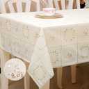 Waterproof OilProof Vinyl Table Cover, Plastic Lace Tablecloth, 53" x 79" (Rectangular), Leaf Flower Pattern Beige, Perfect for Dining, Kitchen, Outdoor Tables