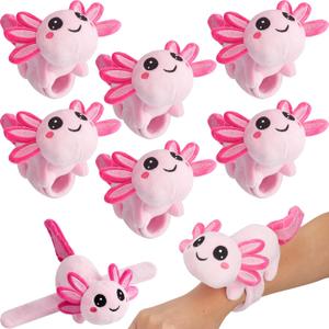 Deekin 9 Inch Axolotl Stuffed Slap Bracelets Bulk Pink Plush Wrist Snap Band Cute Soft Stuffed Animals Jungle Themed Bracelets for Birthday Christmas Item Pet Adoption Party Favors