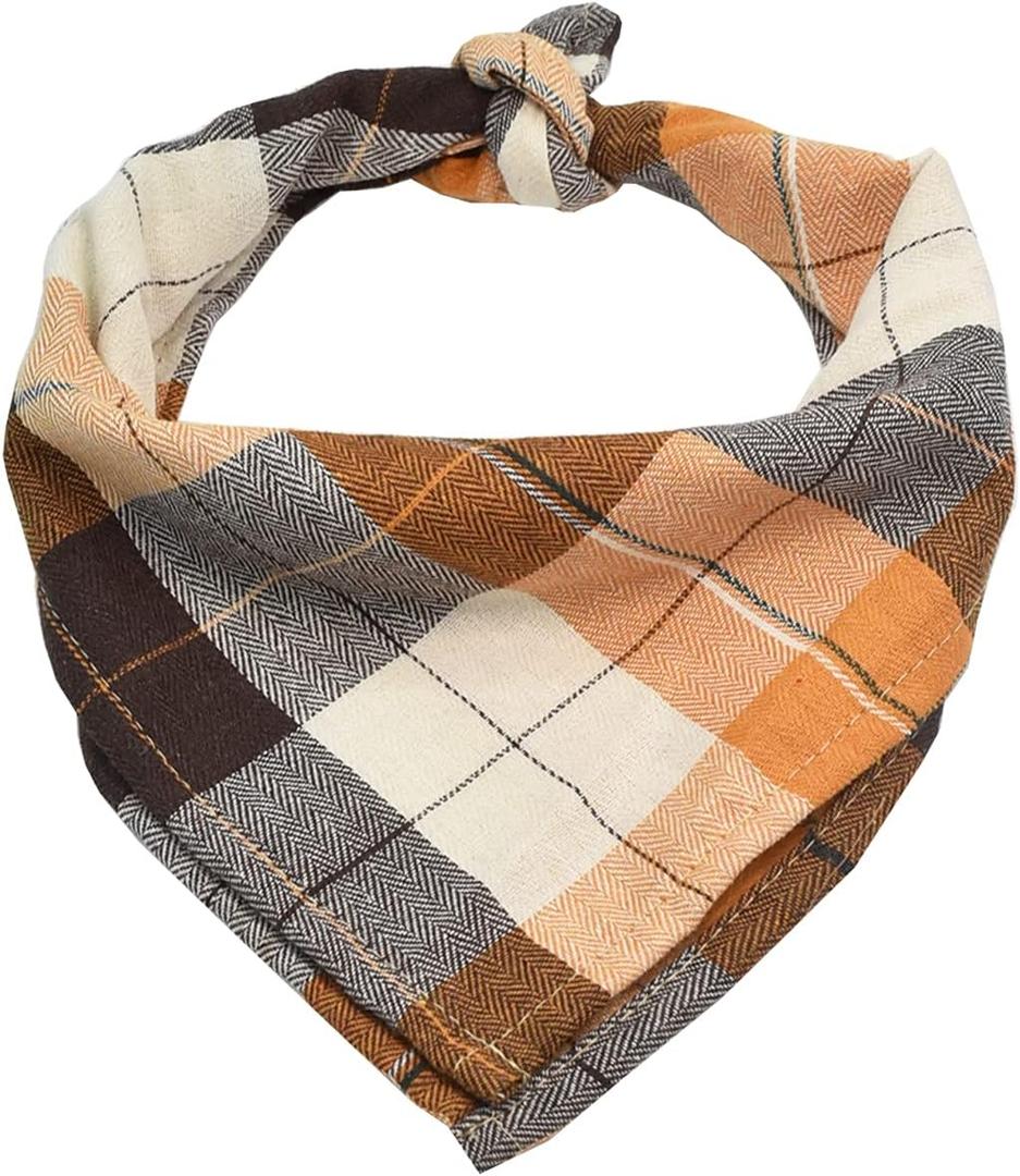 Bubblepup Plaid Dog Bandana - Cotton Dog Scarf for Small/Med/Large Dogs (Brown&Beige)