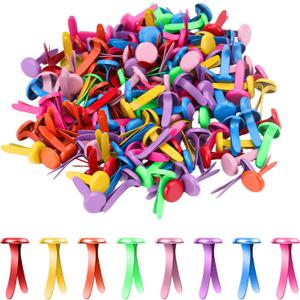 3 x 150pcs Metal Paper Clips for Crafts, 0.31x0.67in Mix-Color Paper Fasteners Round Head Split Pins Smooth Mini Brads for DIY Scrapbooks Cards Photo Walls