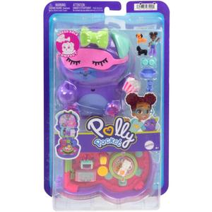 Polly Pocket Dolls and Playset, Sleepover Puppy Compact, Travel Toy with 1 Micro Doll, Pet Dogs, Food & Fashion Styling Accessories
