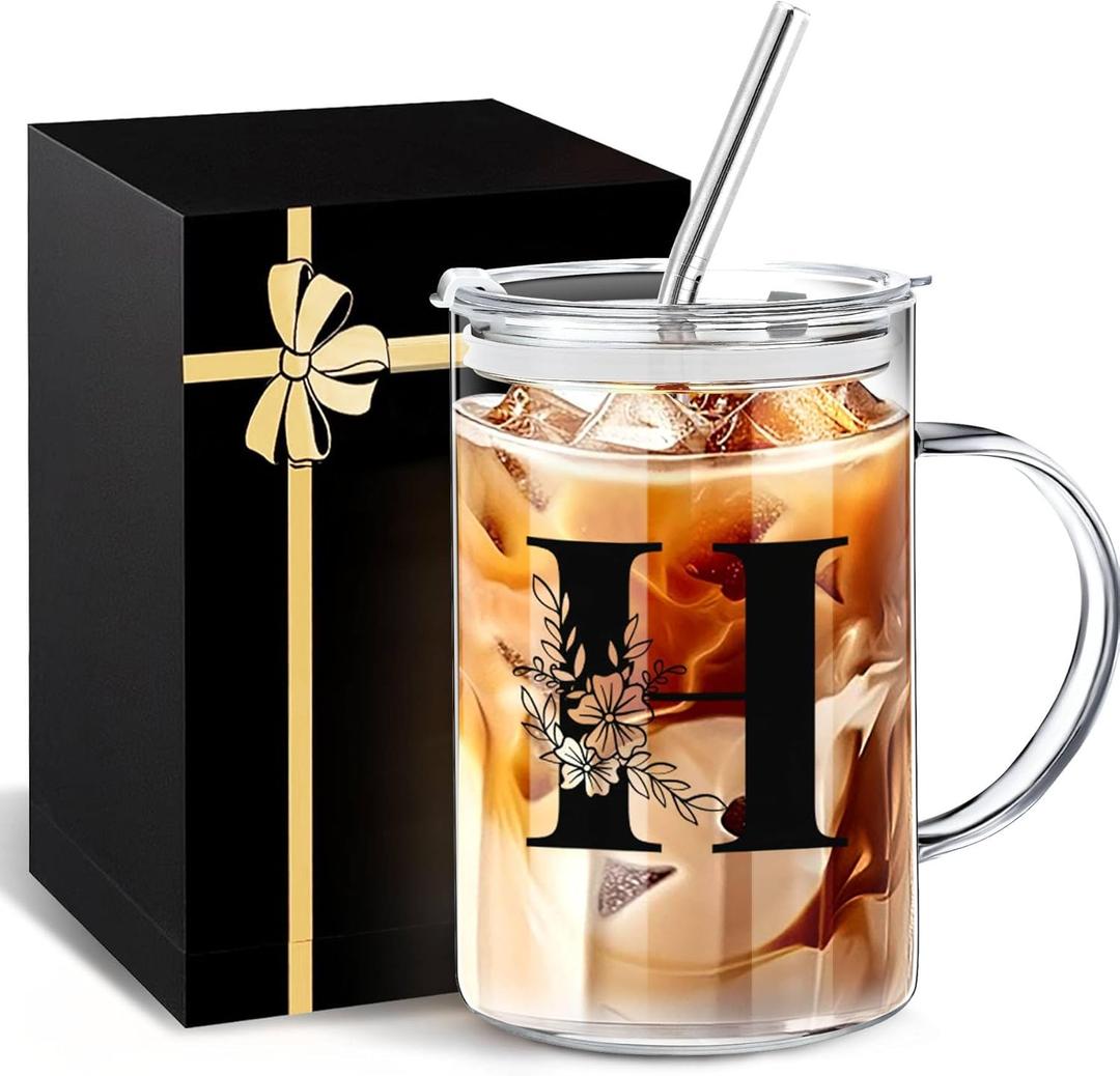 Personalized Extra Large Glass Drinking Cup With Lid Straw Mother's Day Gifts Coffee Cup Regalos Para Mujer Teen Girl Gift Trendy Stuff Iced Glass Tumbler Must Haves For Women Apartment Essentials