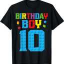 Master Builder 10th Birthday Boy Ten 10 Year Building Bricks T-Shirt (Small, Black)