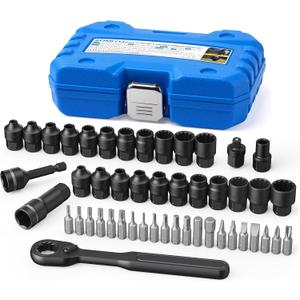 1/4-Inch Pass Through Socket Set, 48-Piece SAE & Metric 12-Point Go-Thru Sockets with 2-in-1 Ratchet (72-Tooth), Adapter, Extension Bar & Sturdy Case, CR-V Steel