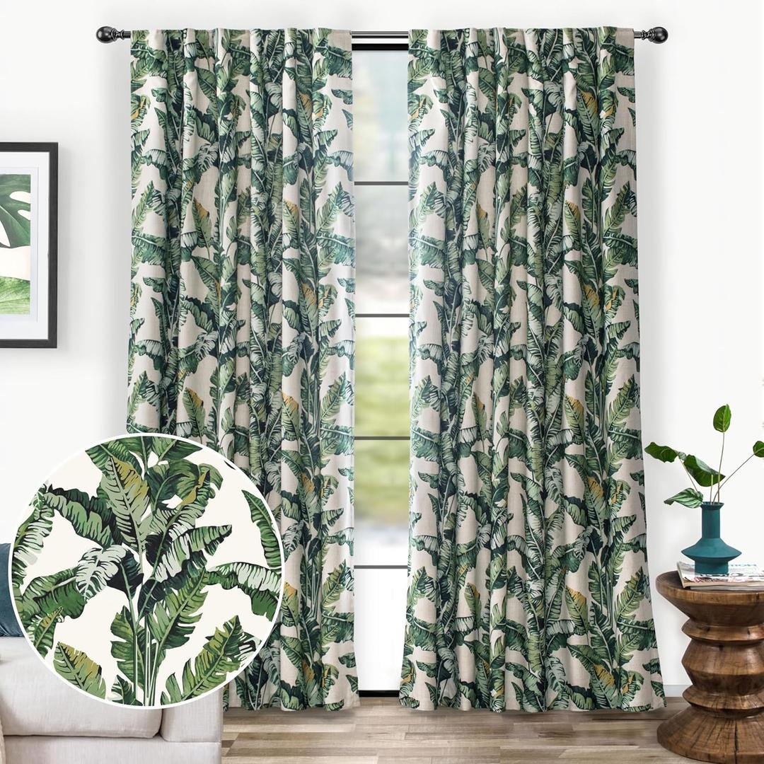 DriftAway Olive Green Linen Curtains Blackout 84 Inches Long Lined Thermal Window Drapes for Bedroom Back Tab Farmhouse Leaf Home Decoration 2 Panels