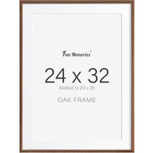 Fun Memories 24x32 Oak Picture Frame for Wall, 24x32 Frame with Matted to 20x28, Solid Wood Picture Frames for Wall Art Photo and Prints (Walnut, 1 Pack)