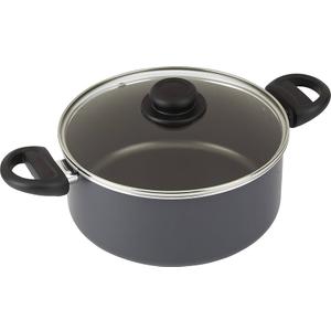 Everyday Nonstick Dutch Oven with Lid, 4.7 Quart, Black, Aluminum Base for Even Heating, Tempered Glass Lid, Ergonomic Flame Guard Handles, Easy to Clean, Ideal for Soups and Stews