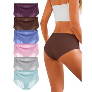 Memouniva Women's Seamless Underwear No Show Panties Invisible Ladies Hipster Breathable Briefs 6 Pack M
