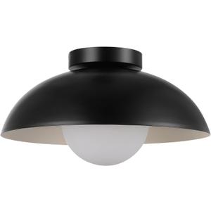Globe Electric 66000076 1-Light Flush Mount Ceiling Light, Matte Black and White Opal Glass Dual Shade, Modern Lighting for Kitchen Island or Dining Room, Wall and Dimmer Switch Compatible