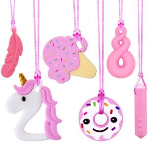 Sensory Chew Necklaces for Girls, 6 Pack Autism Teething Necklace Chew Toys Sensory for Kids with ADHD or Special Need, Silicone Chewable Necklaces Reduces Chewing Fidgeting for Children Adults Chewer