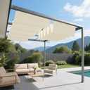 3'x12' Waterproof Retractable Pergola Canopy Shade Cover UV Block Replacement Shade Cloth Outdoor Wave Sunshade Sails with Wire Cables for Deck Porch Garage Backyard Beach, Beige