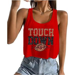 Game Day Shirt Women's Sexy Football Crop Tank Vintage Shirt Sport Season Sleeveless Tee Tops (Red, S)