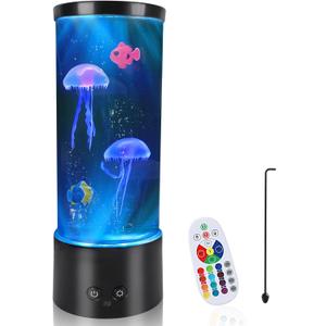 PINPON Jellyfish Lamp Color Changing Artificial Fish Tank with USB & Battery Powered Option 4 Lighting Modes Aquarium Lamp with Remote Control Mood Light for Relax