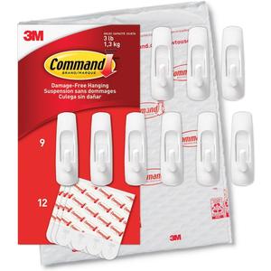 Command Medium Utility Hooks, 9 Wall Hook and 12 Strips, Damage-Free Hanging with Adhesive, No Tools Great for Hanging, Organization and Storage, Holds up to 3 lb
