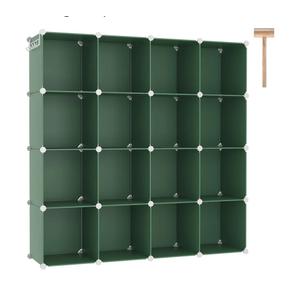 C&AHOME Cube Storage Organizer, 16-Cube Shelves Units, Plastic Storage Cubes, DIY Closet Organizer, Modular Closet Storage Shelves Ideal for Home, Bedroom, 48.4" L × 12.4" W × 48.4" H Green UPCS16GN