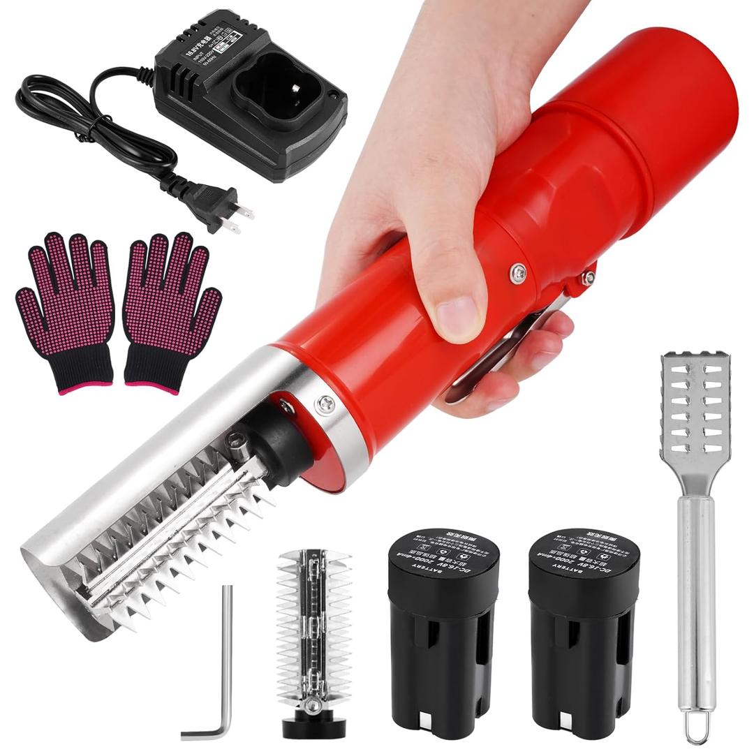 Electric Fish Scaler Scraper Remover, Powerful Cordless Fish Scale Descaler Cleaning Tool with Extra Battery and Blade for Left-Handed and Right-Handed People Use (Red)