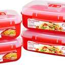 Sistema Microwave Food Storage Containers with Steam Release Vent, Dishwasher Safe Red (4 Count (Pack of 4))