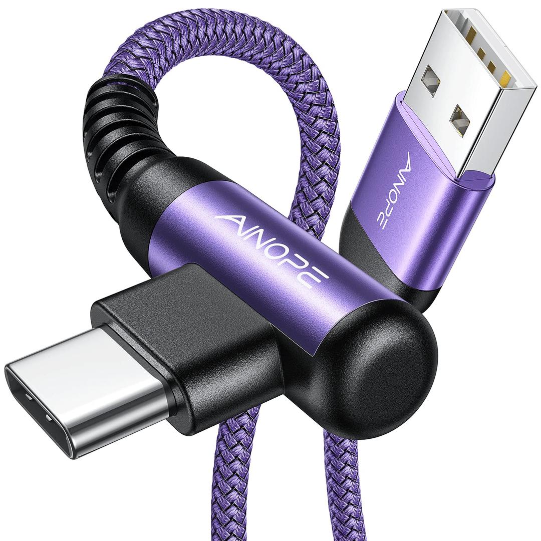 AINOPE USB C Charger Cable, 3.1A Type C Charger Cable Fast Charging, [2 Pack, 2M] Right Angle USB c Fast Charger Cable Compatible with Samsung Charger Type c, Huawei, Google Pixel, Sony Xperia, LG (6.6FT+6.6FT, Purple)