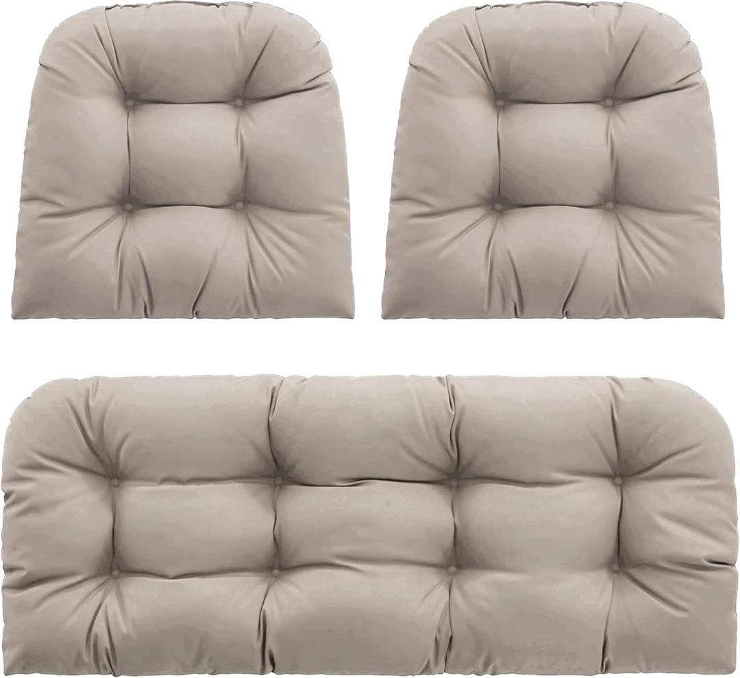 Outdoor Wicker Chair Cushions Set of 3, Waterproof Wicker Cushion for Patio Furniture, 1 Loveseat Cushion 44224 inch and 2 U-Shaped Cushion 22224 inch, Beige