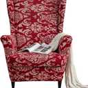 Wingback Chair Cover, Stretch Spandex Wing Chair Slipcovers 2 Piece, Wingback Armchair Sofa Slipcover Super Soft Fabric Furniture Protector with Elastic Bottom for Living Room Bedroom Hotel (Spandex, No11 Wine)