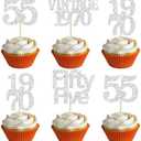 Gyufise 24Pcs 55th Birthday Cupcake Toppers Glitter Cheers to 55 Fabulous Fifty Five Vintage 1970 Cupcake Picks 55th Birthday Wedding Anniversary Party Cake Decorations Supplies Rose Gold