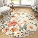 jinchan Summer Floral Round Rug 5ft Area Rug Indoor Circle 5' Round Washable Modern Oriental Flower Print Non Slip Carpet for Living Room Dining Room Bedroom Entryway Office Decor Pink/Grey
