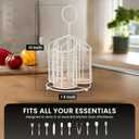 Rotating Utensil Holder with 3 Compartments & Cork Bottom  Premium Matte White Metal + 9-Piece Acacia Wood Kitchen Utensil Set  Countertop Organizer for Cooking Tools, Housewarming & Holiday Gifts