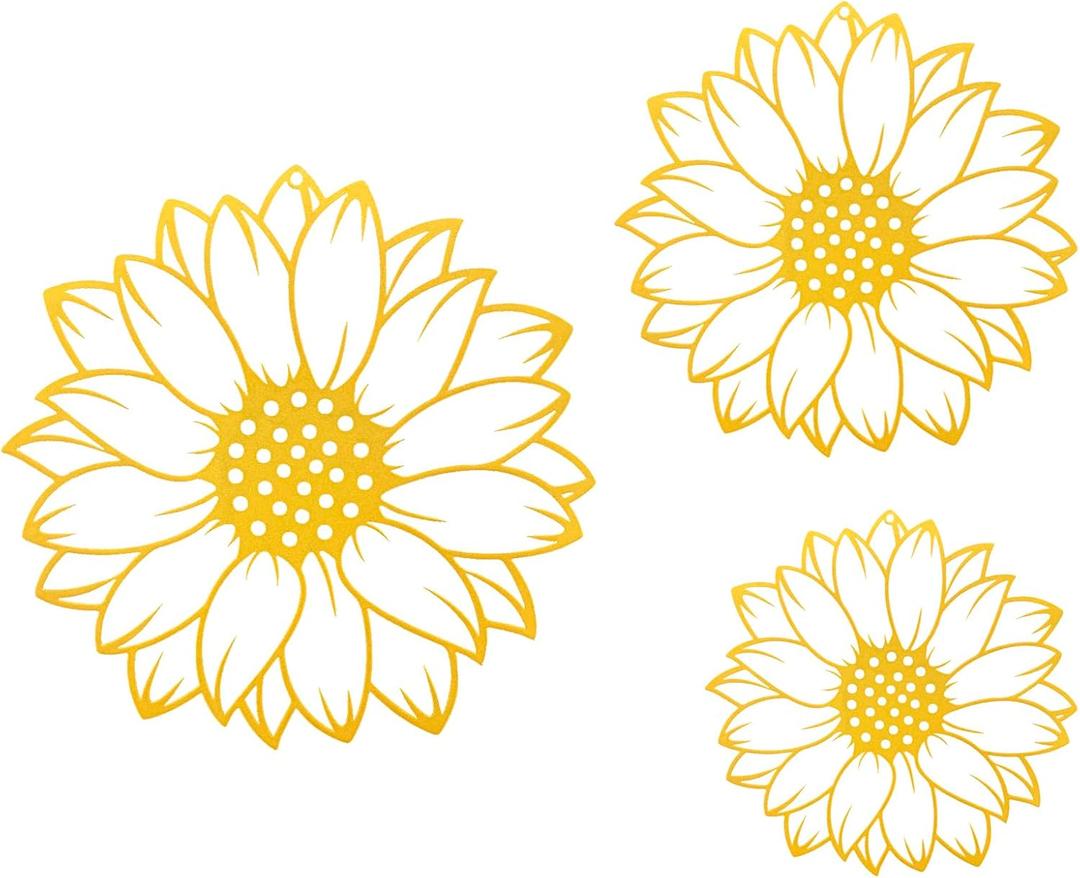 RESACO Metal Sunflower Wall Decor 3 Pieces Flowers Metal Wall Art Sunflowers Home Decorations for Bathroom Living Room Kitchen Home Office (Gold)