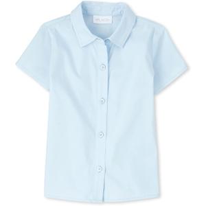 The Children's Place girls Short Sleeve Poplin Button Down Shirt (Blue, S)