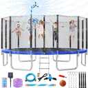Lyromix Upgraded Trampoline with Lights, Large Outdoor Trampoline with Sprinkler,Basketball Hoop and Net, Capacity for 5-8 Kids and Adults