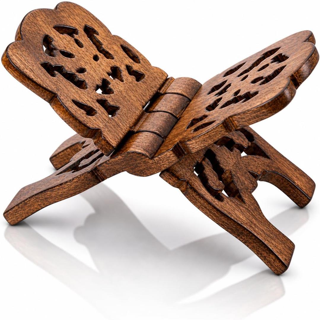 Beautiful Handmade Wooden Prayer Book Display Stand Holder Rehal for Religious Holy Books The Bible Quran Geeta Foldable Book Rest Traditional Living Room Home Decor Accents (12 (L) x 6 (W) Inches)